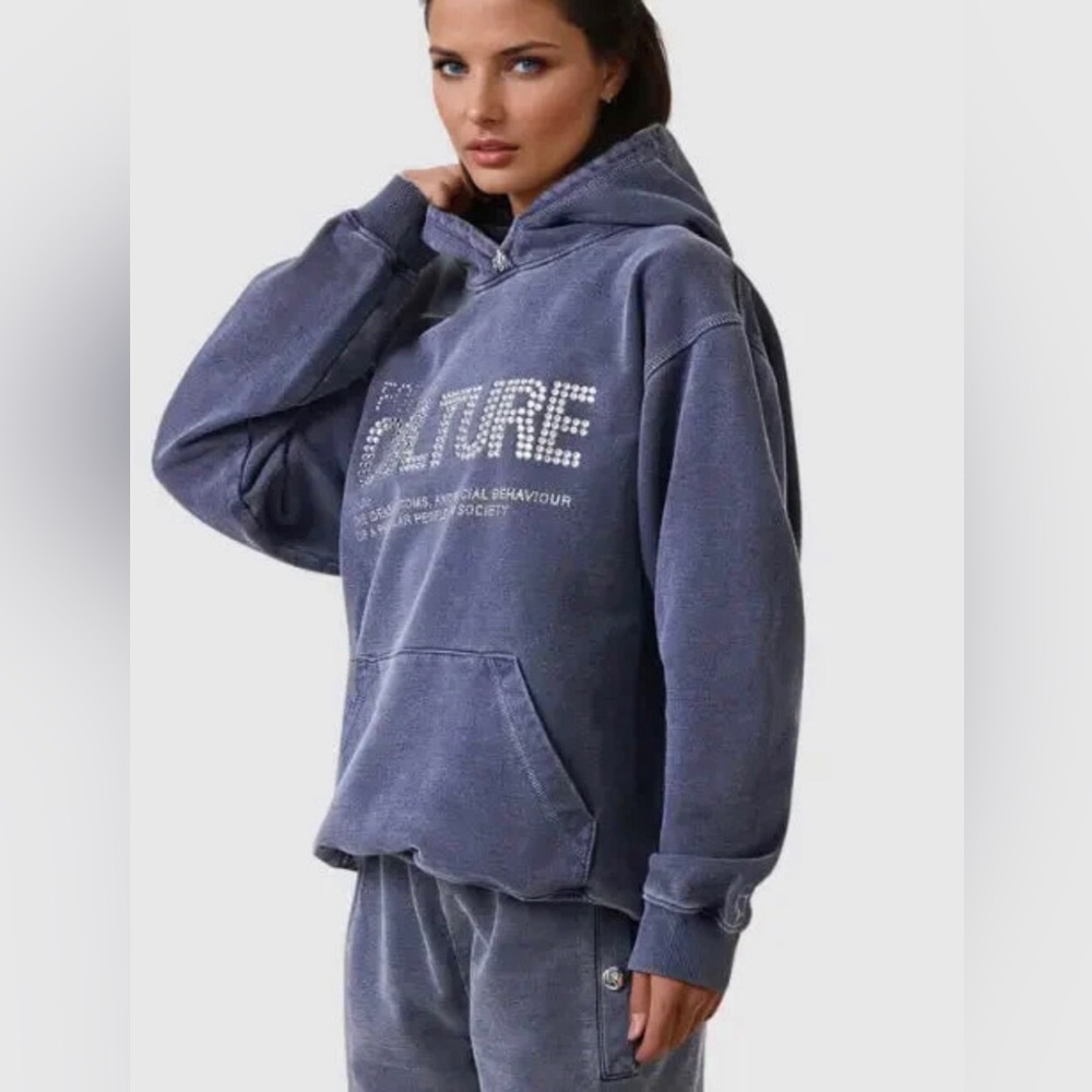 Cult of Individuality “Be the Culture” Rhinestone Hoodie Blue XS Good Condition